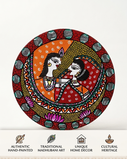 Handmade Krishna Radha Madhubani Wall Art for Home Decor