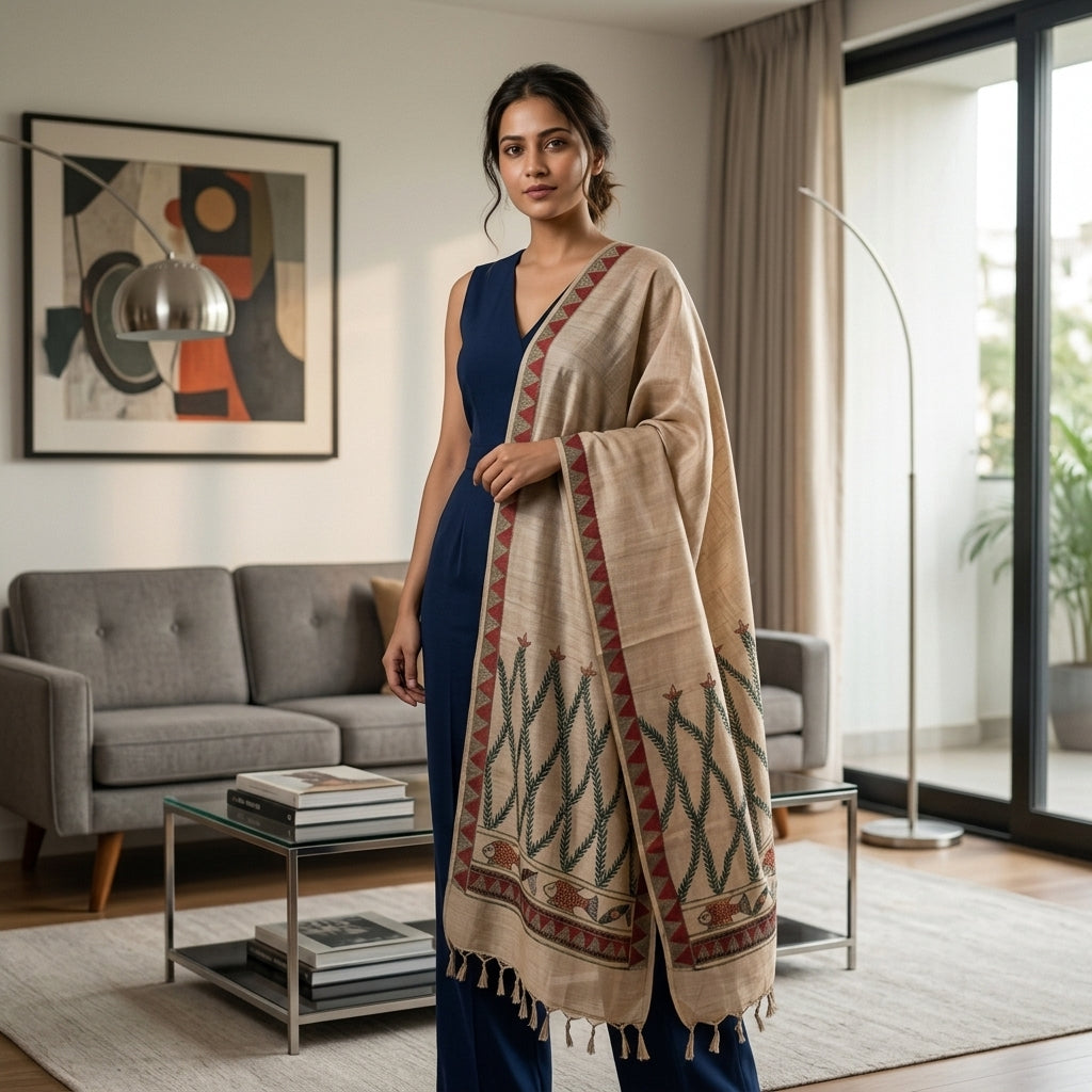 Handmade Madhubani Painting Dupatta for Women – Ethnic Handcrafted Traditional