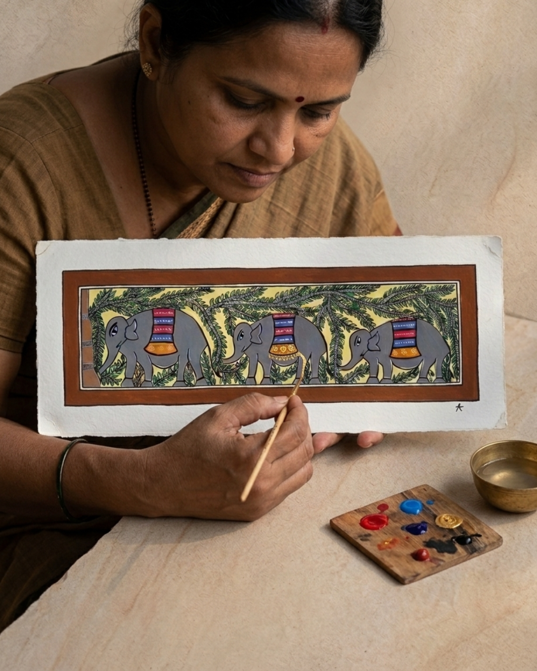 Elephant Tree of Life Madhubani Painting | Handmade Wall Art