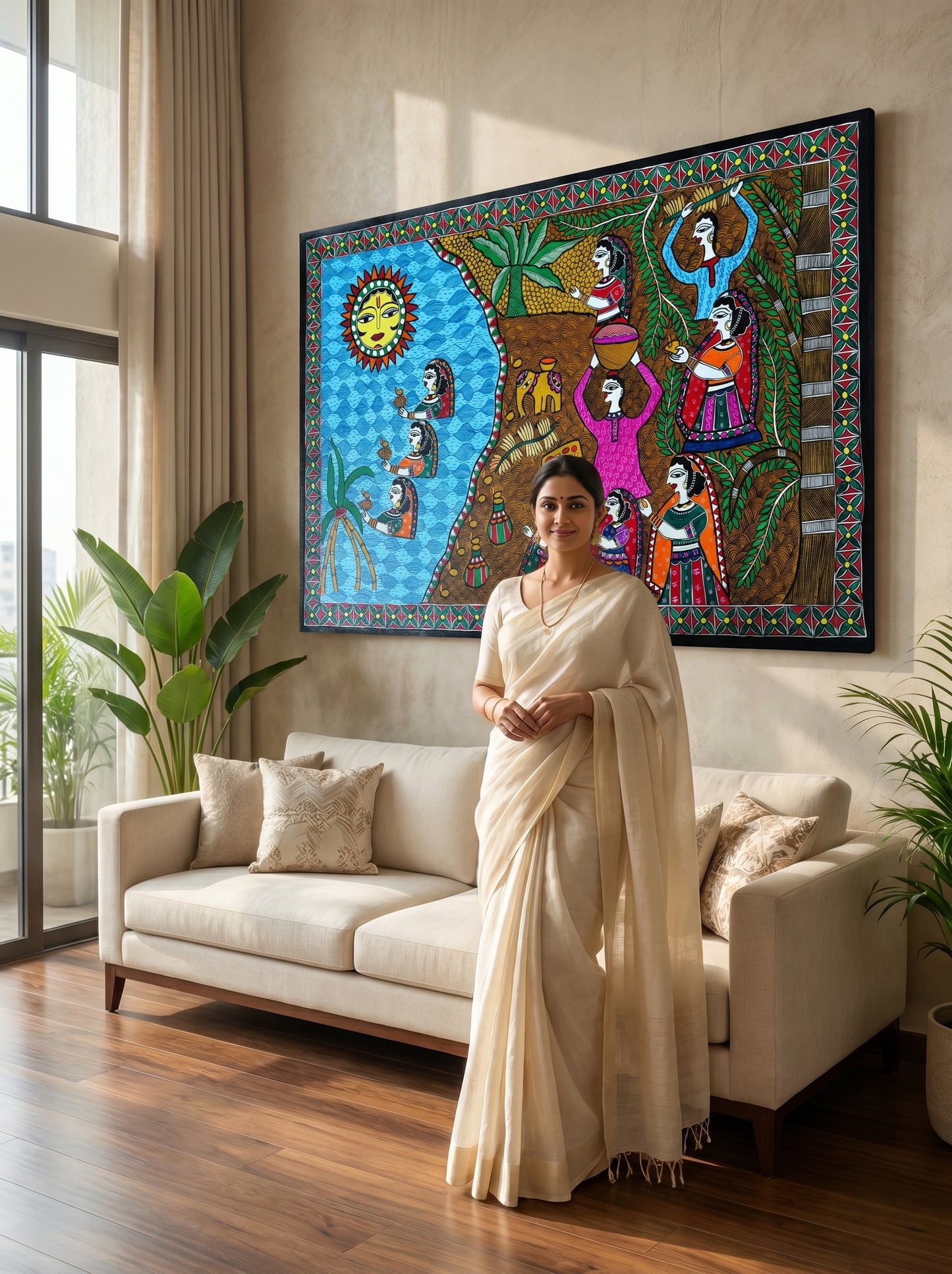 Hand-Painted Chhath Puja Madhubani Wall Art Decor