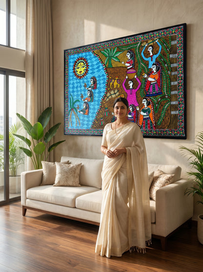 Hand-Painted Chhath Puja Madhubani Wall Art Decor