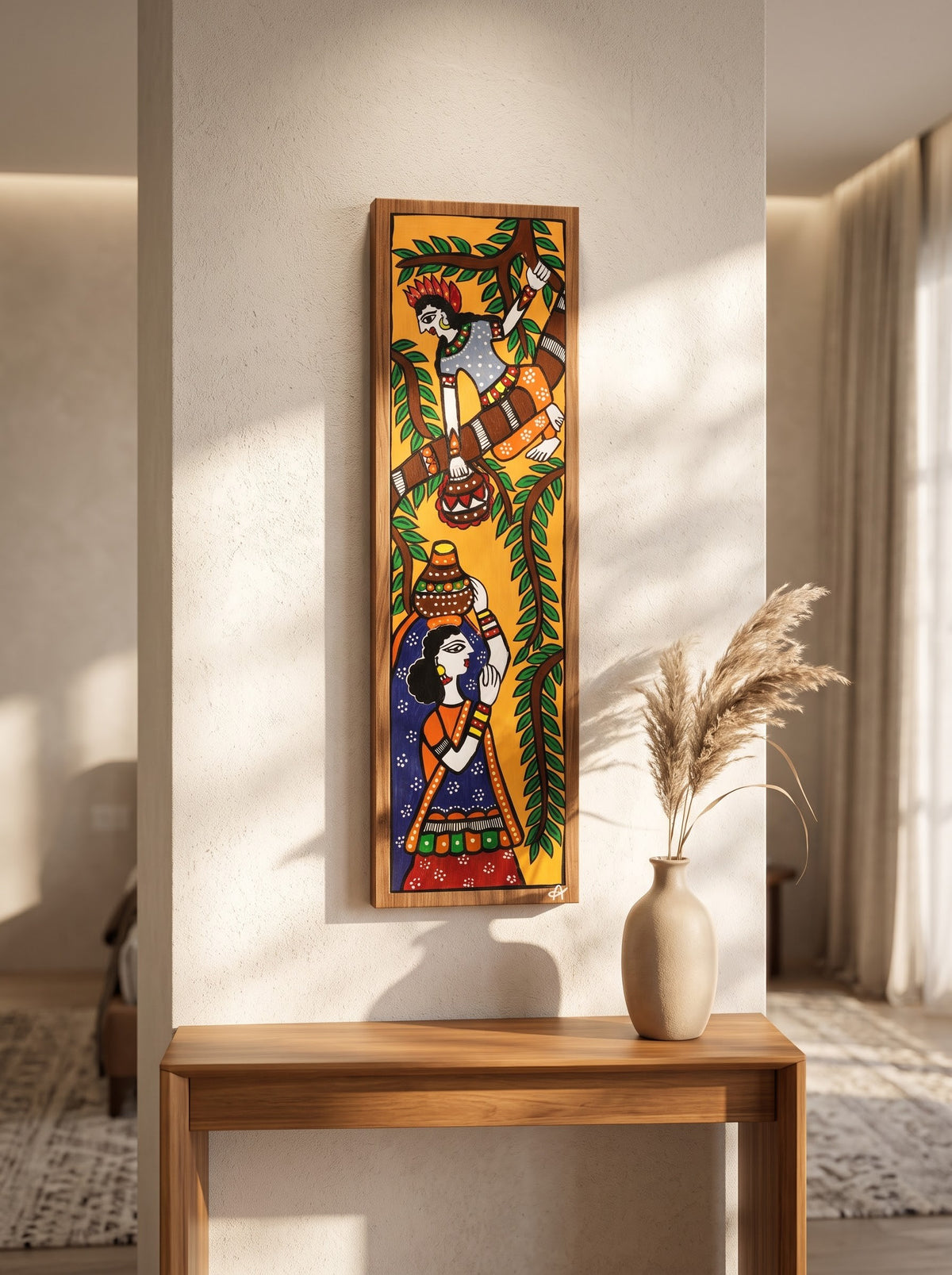 Radha Krishna Handpainted Madhubani Wall Art Decor