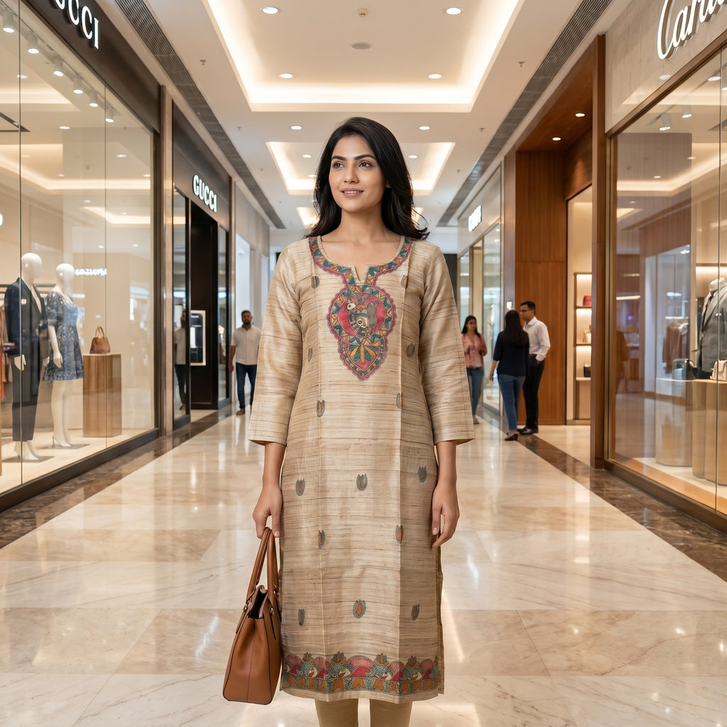 Hand-Painted Madhubani Readymade Kurti | Handmade Ethnic Wear for Women