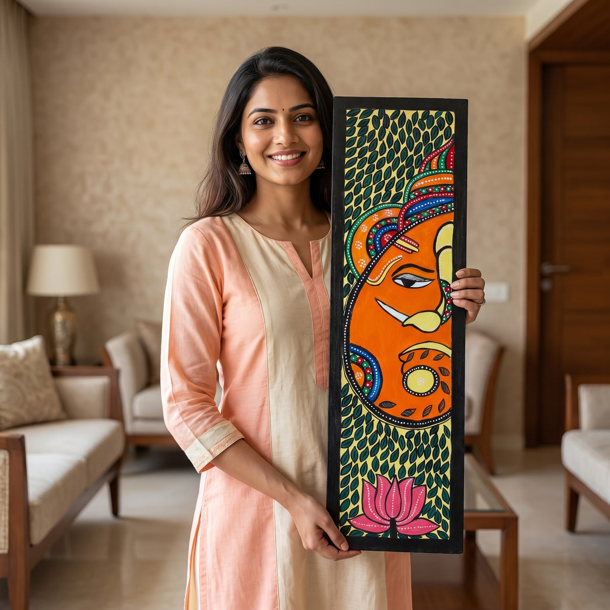 Handpainted Madhubani Ganesha Wall Art for Home Decor