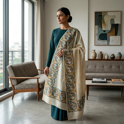 Handmade Madhubani Painting Dupatta for Women
