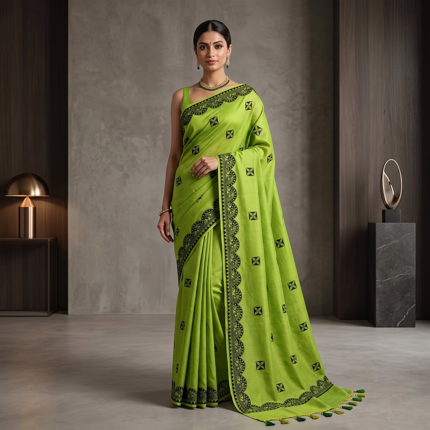 Parrot Green Handmade Madhubani Painting Saree for Women