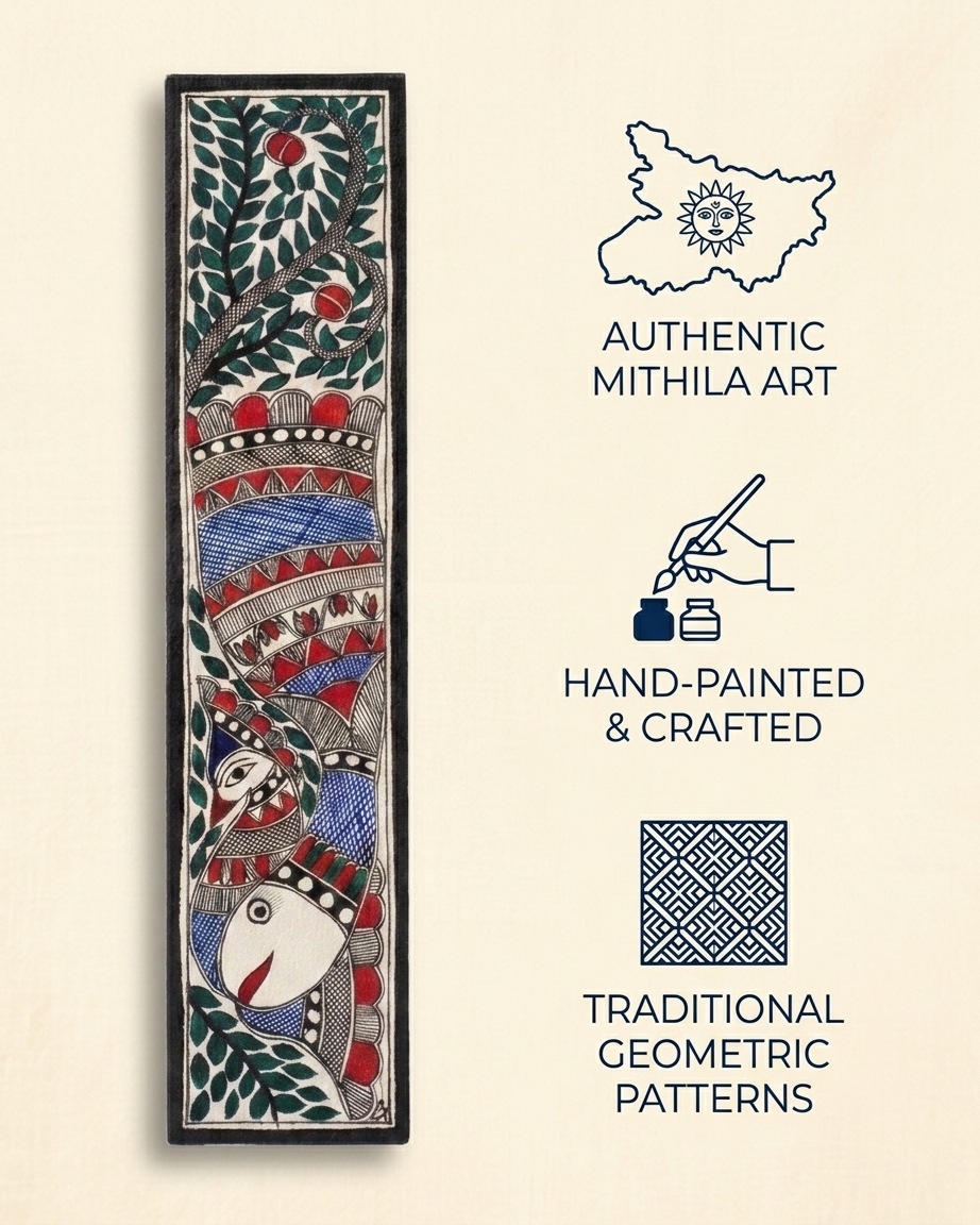 Fish and Peacock Madhubani Painting Handmade Paper Wall Art Without Frame
