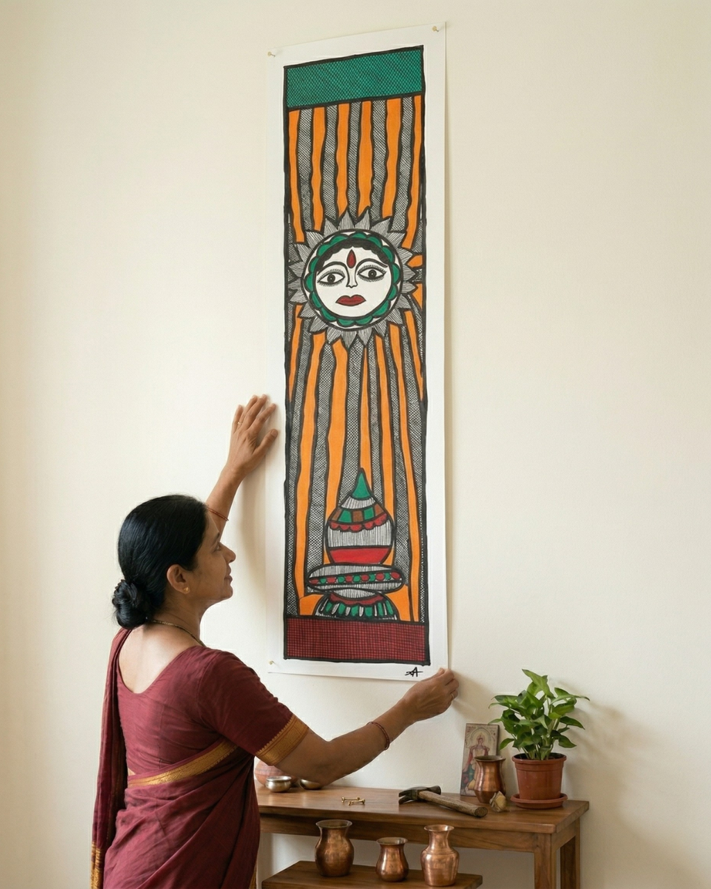 God Surya Madhubani Painting – Handmade Paper Wall Art