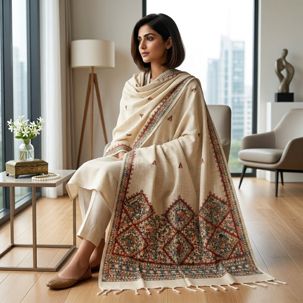 Handmade Madhubani Painting Dupatta for Women | Ethnic Handcrafted