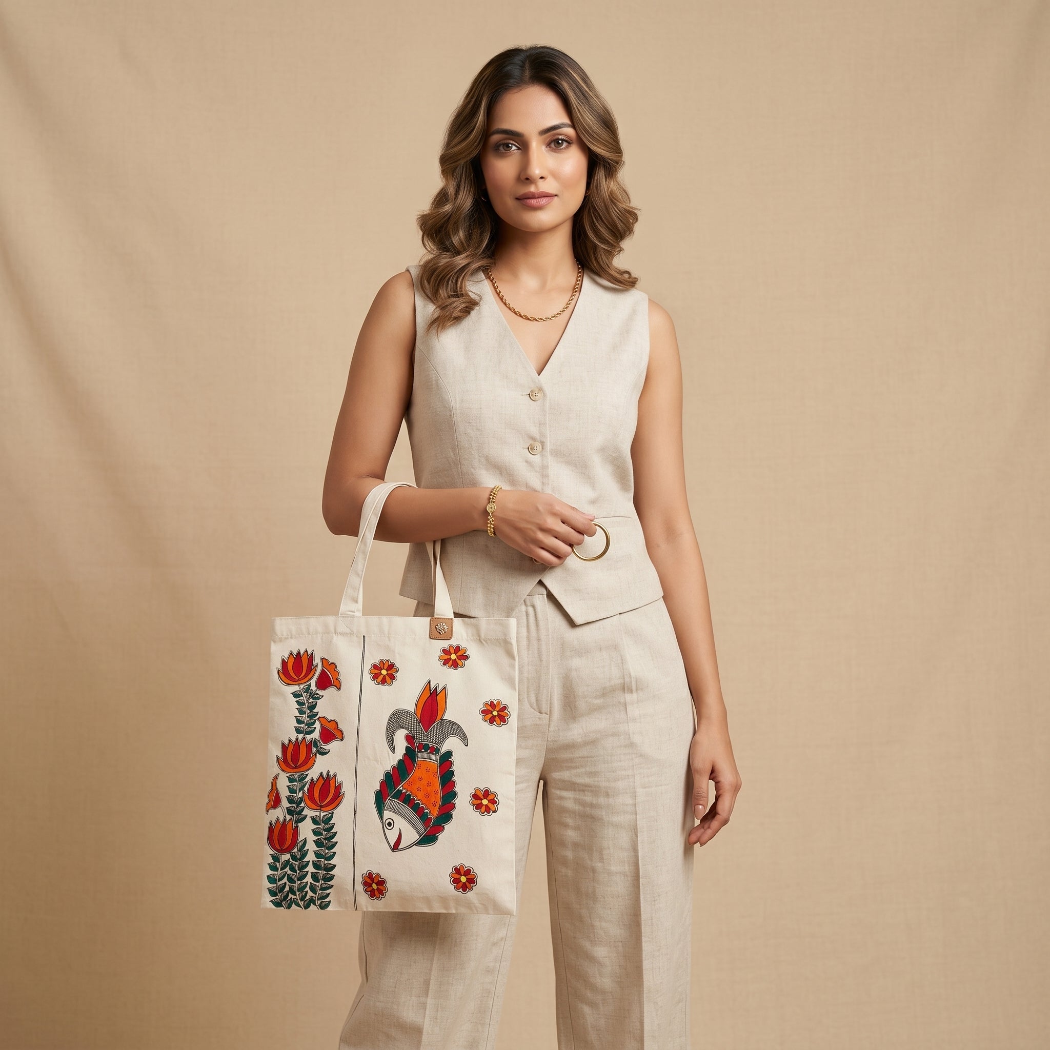 Hand-Painted Madhubani Painting Tote Bag – Ethnic Carry Bag