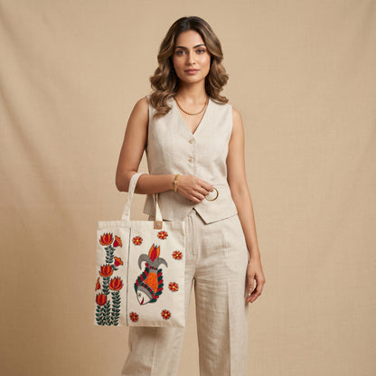 Hand-Painted Madhubani Tote Bag for Everyday Style