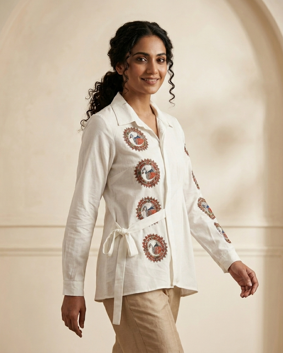 Hand-Painted Madhubani Art Women's Shirt