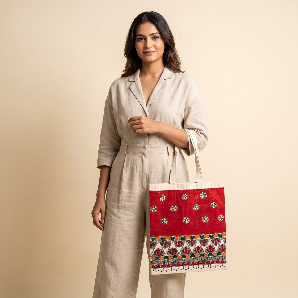 Handmade Madhubani Painting Tote Bag for Women