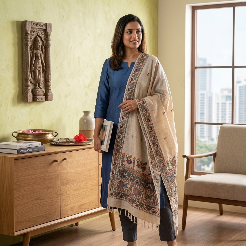 Handmade Madhubani Painting Dupatta for Women – Ethnic Handcrafted
