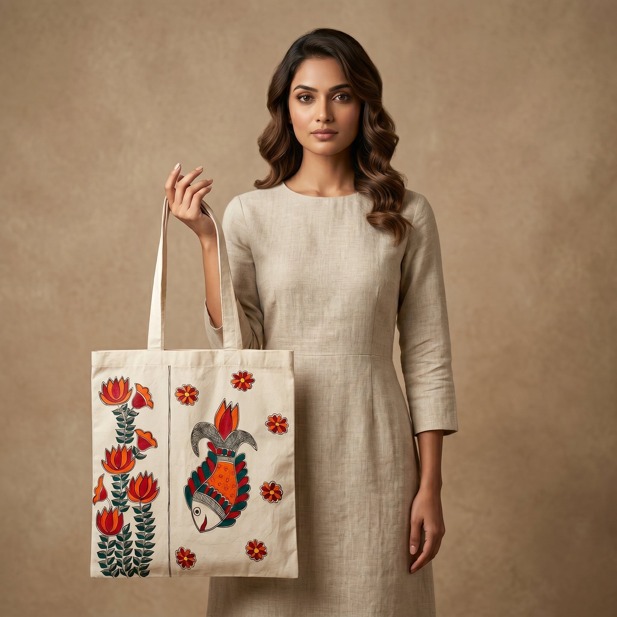 Hand-Painted Madhubani Painting Tote Bag – Ethnic Carry Bag