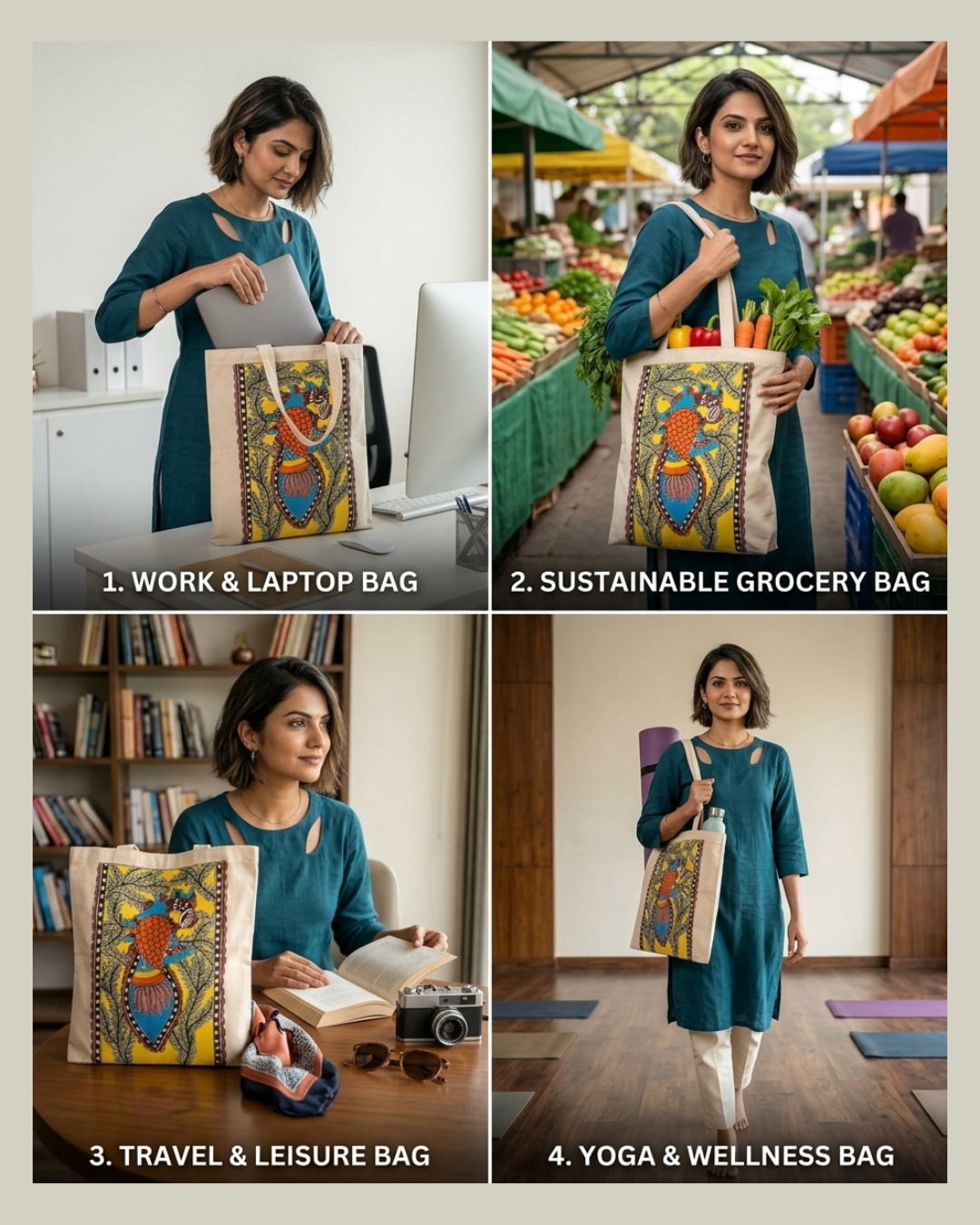 Handcrafted Madhubani Painting Tote Bag –  Eco-Friendly Shopping & Everyday Carry Bag