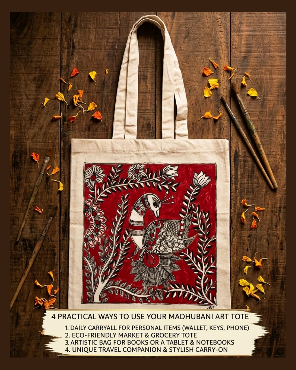 Madhubani Painting Tote Bag – Handmade  Ethnic Art Carry Bag for Daily Use