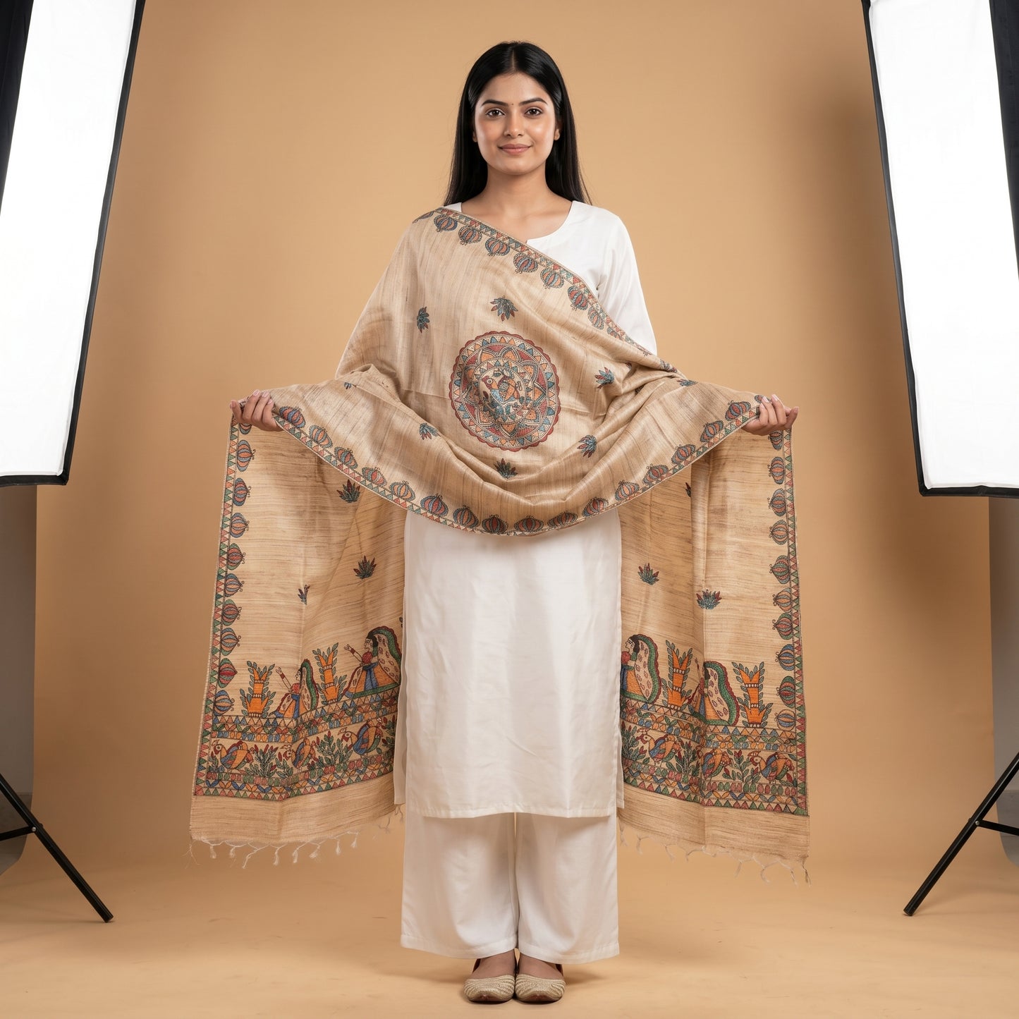 Handmade Madhubani Painting Dupatta for Women