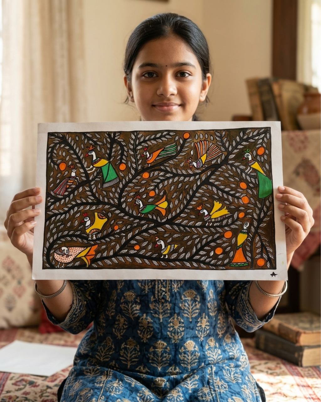 Tree of Life Madhubani Painting on Handmade Paper (15–22 Inch) – Traditional Mithila Folk Art Wall Decor