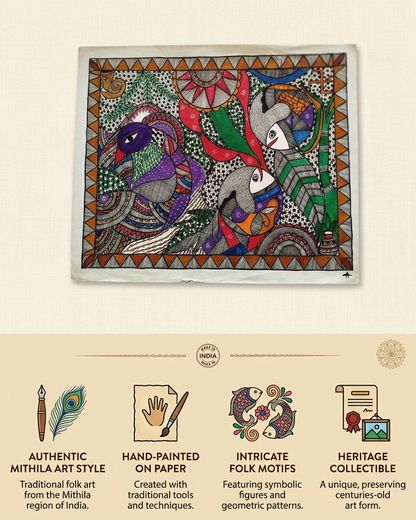 Fish & Peacock Madhubani Paper Wall Art | Handmade Decor
