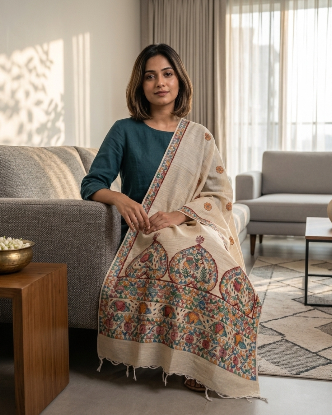 Handmade Madhubani Painting Dupatta for Women – Traditional Ethnic Handcrafted