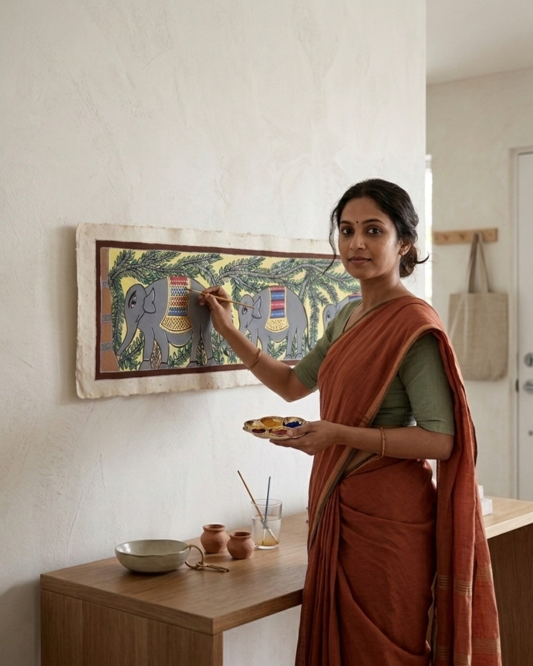 Elephant Tree of Life Madhubani Painting | Handmade Wall Art