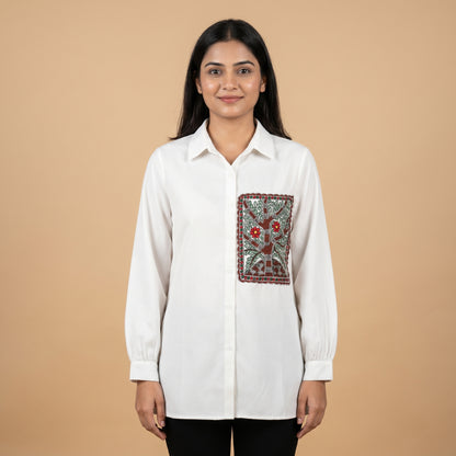 Hand-Painted Madhubani Women's Shirt Front & Back Art