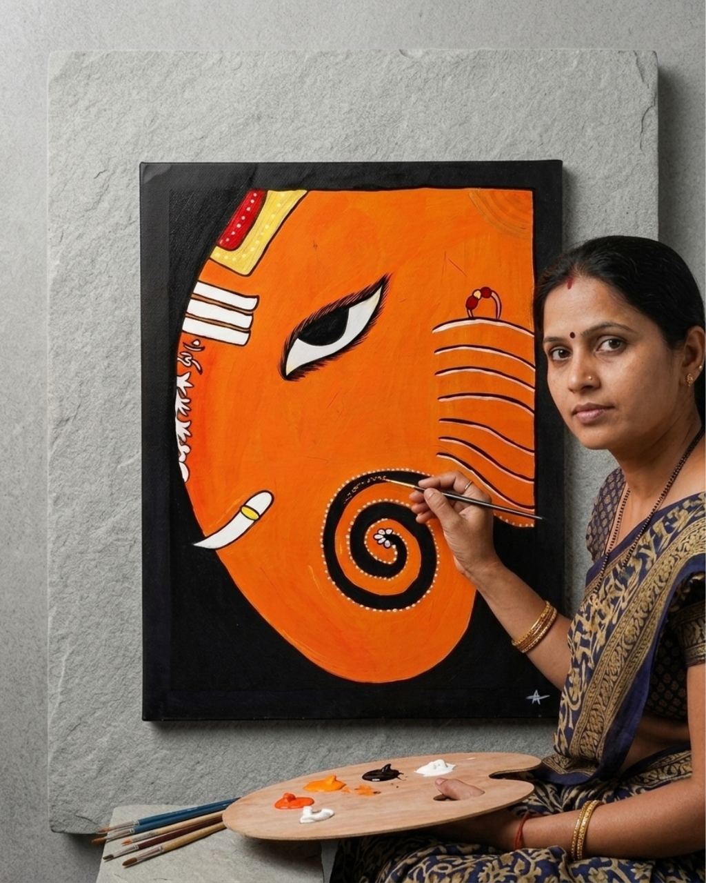 Ganesha Madhubani Painting on Handmade Paper (15x19 Inch) – Traditional Wall Art Decor