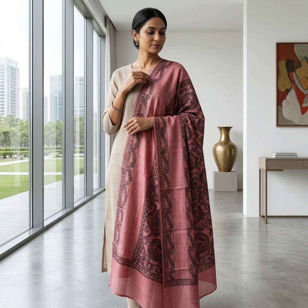 Handmade Madhubani Painting Dupatta | Hand-Painted Ethnic Dupatta