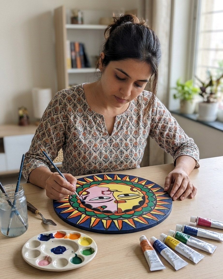 Handmade Ardhanarishwar Madhubani Painting Wall Art on MDF Board – Traditional Mithila Art Decor