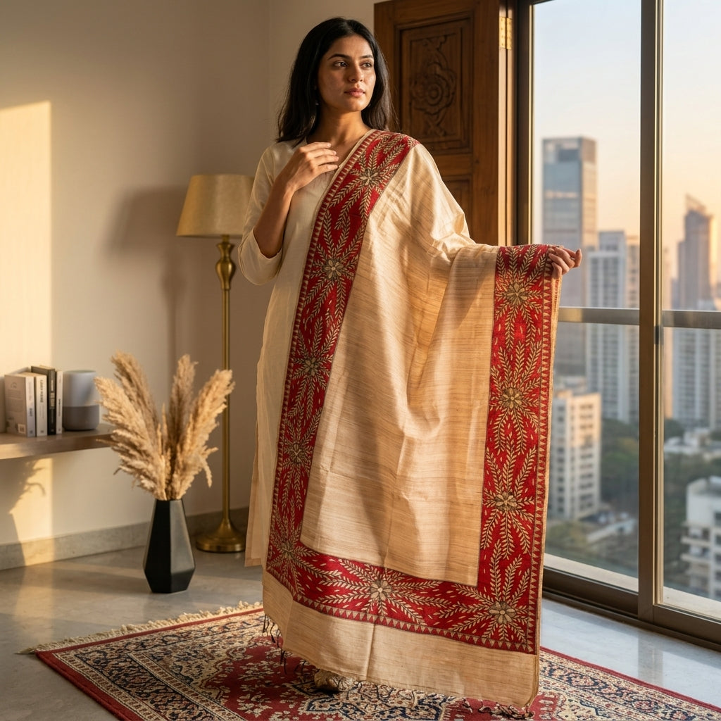 Handmade Madhubani Painting Dupatta – Ethnic Wear Designer Dupatta for Women