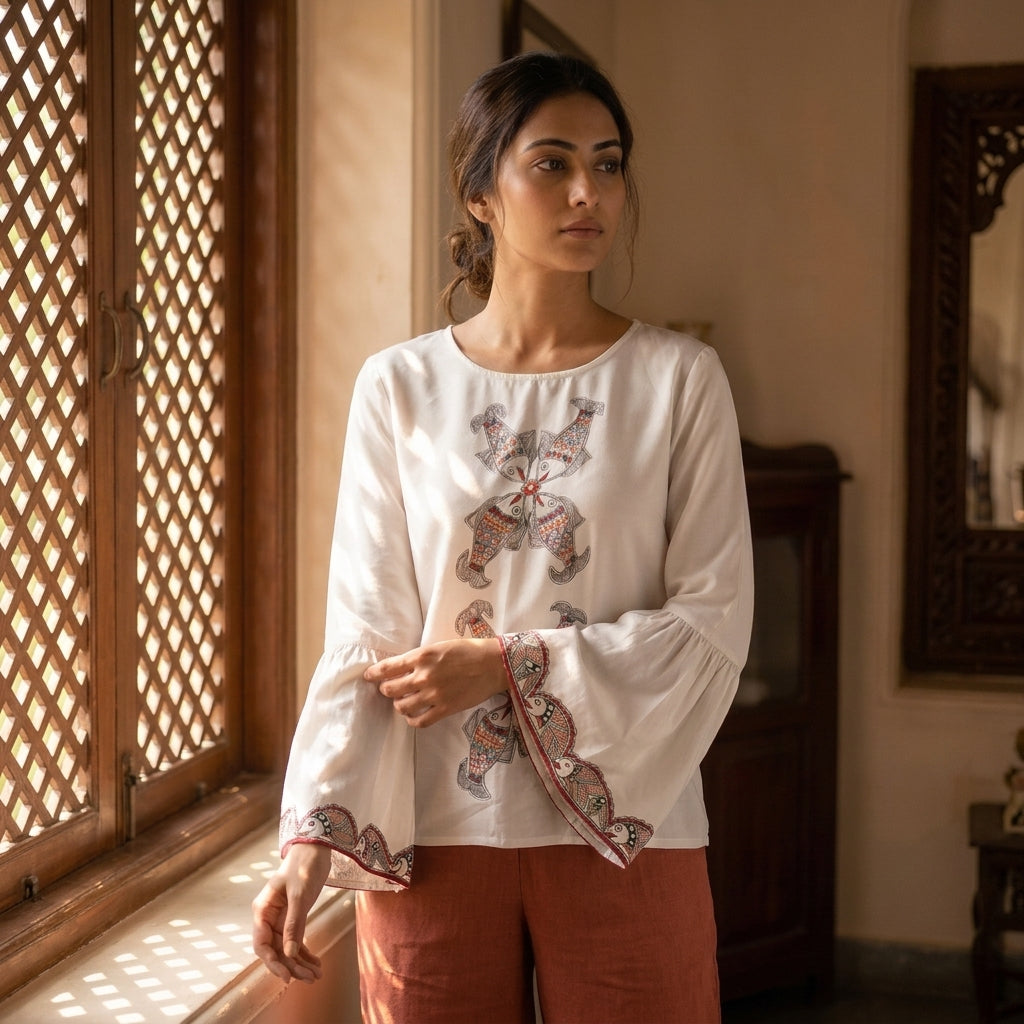 Women Madhubani Painting Top  – Handcrafted Ethnic Designer Wear for Women