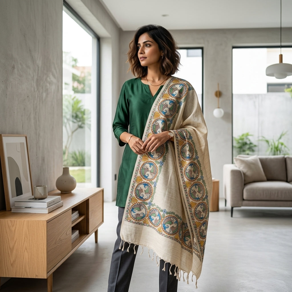Handmade Madhubani Painting  Dupatta for Women – Ethnic Handcrafted