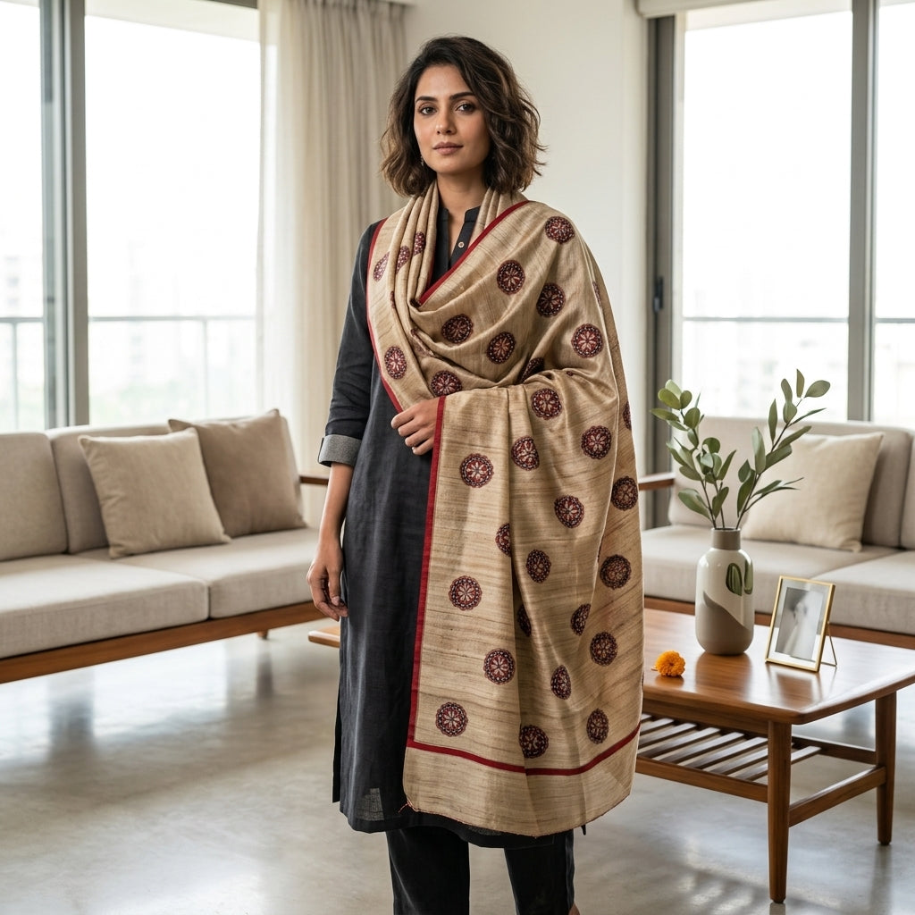 Handmade Madhubani Painting Dupatta for Women | Hand-Painted Ethnic