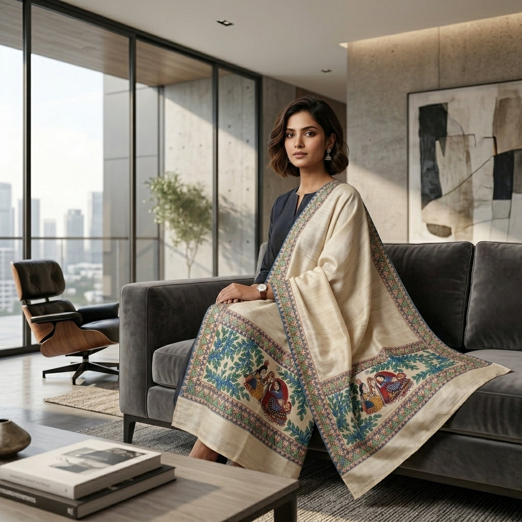 Handmade Madhubani Painting Dupatta for Women – Handcrafted Traditional Ethnic