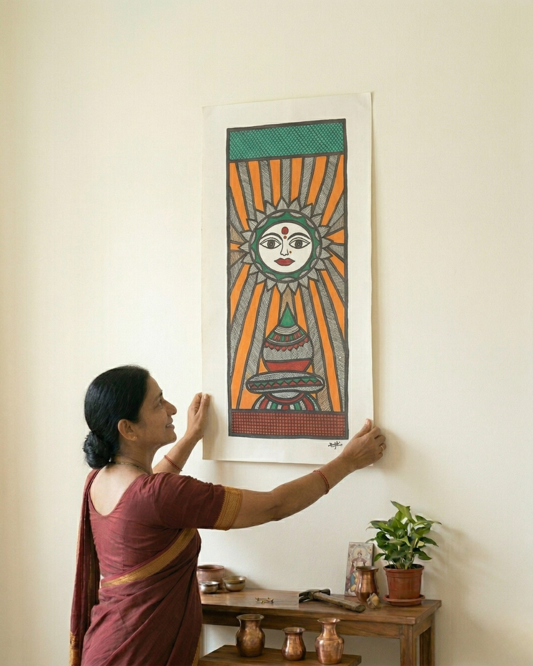 God Surya Madhubani Painting – Handmade Paper Wall Art