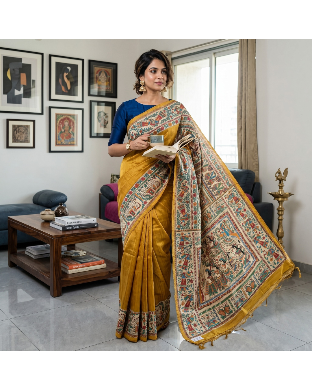 Handmade Madhubani Painting Saree with Blouse | Hand-Painted Ethnic Saree for Women