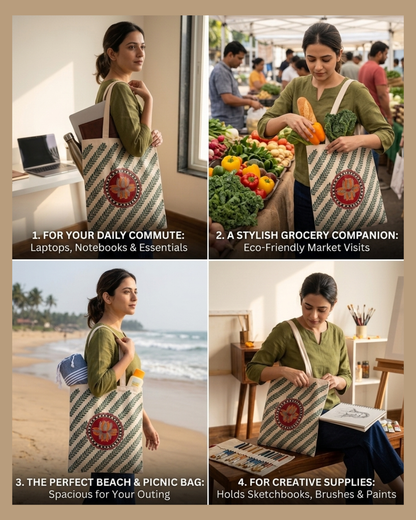 Madhubani Art Tote Bag | Handmade Ethnic Carry Bag