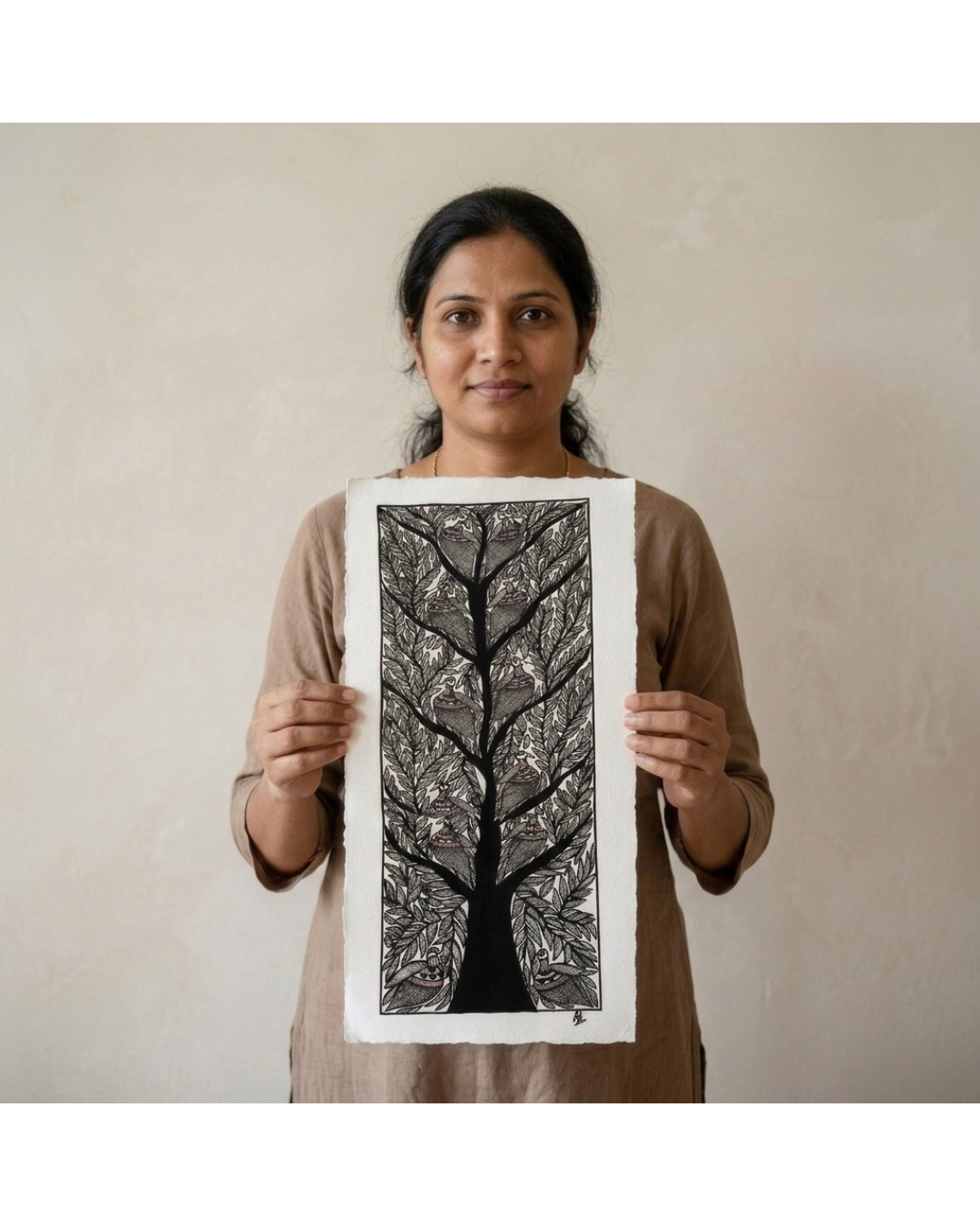 Black & White Tree of Life Madhubani Painting | Handmade Art
