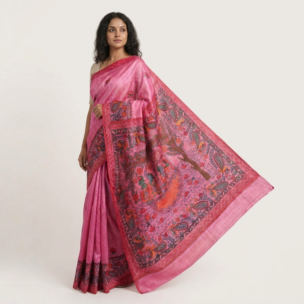 Handmade Madhubani Painting Saree with Blouse | Ethnic Saree