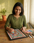 Peacock Madhubani Painting Framed A4 –Wall Art Decor