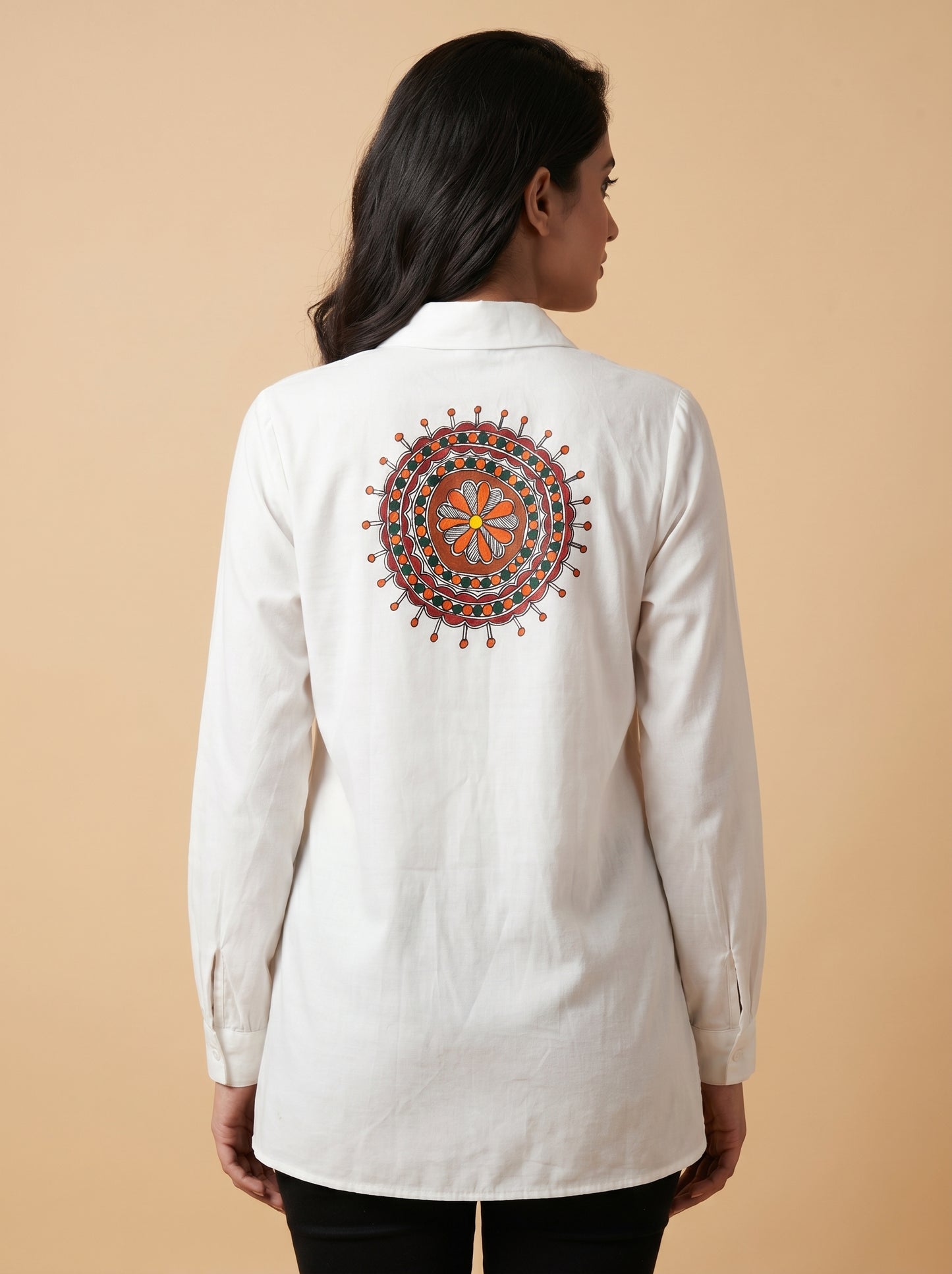 Hand-Painted Madhubani Women's Shirt Front & Back Art