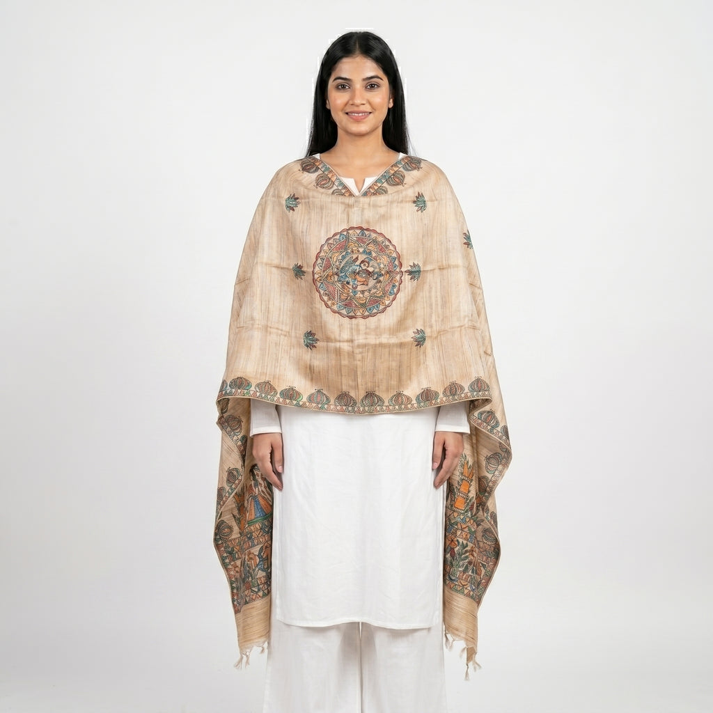 Handmade Madhubani Painting Dupatta | Ethnic Hand-Painted Dupatta