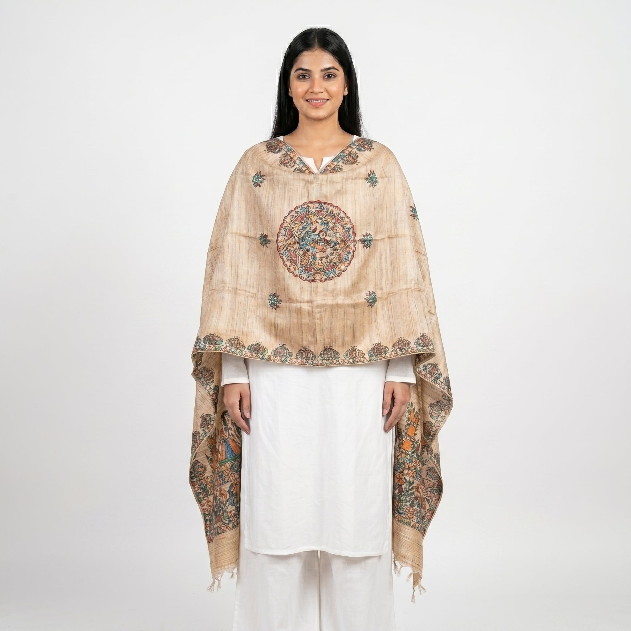 Handmade Madhubani Painting Dupatta | Ethnic Hand-Painted Dupatta