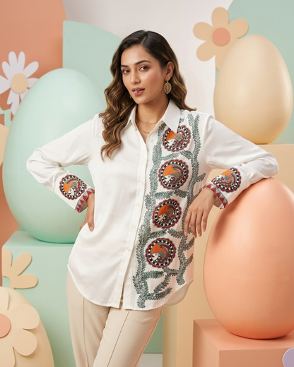 Handcrafted Women's Madhubani Painting Designer Shirt