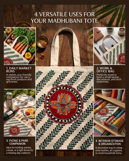 Madhubani Art Tote Bag | Handmade Ethnic Carry Bag