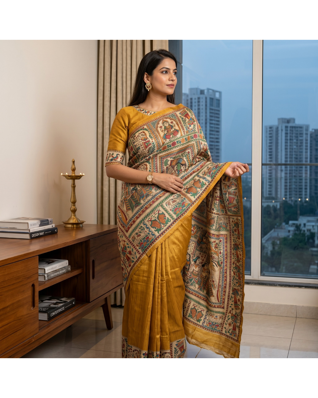 Handmade Madhubani Painting Saree with Blouse | Hand-Painted Ethnic Saree for Women