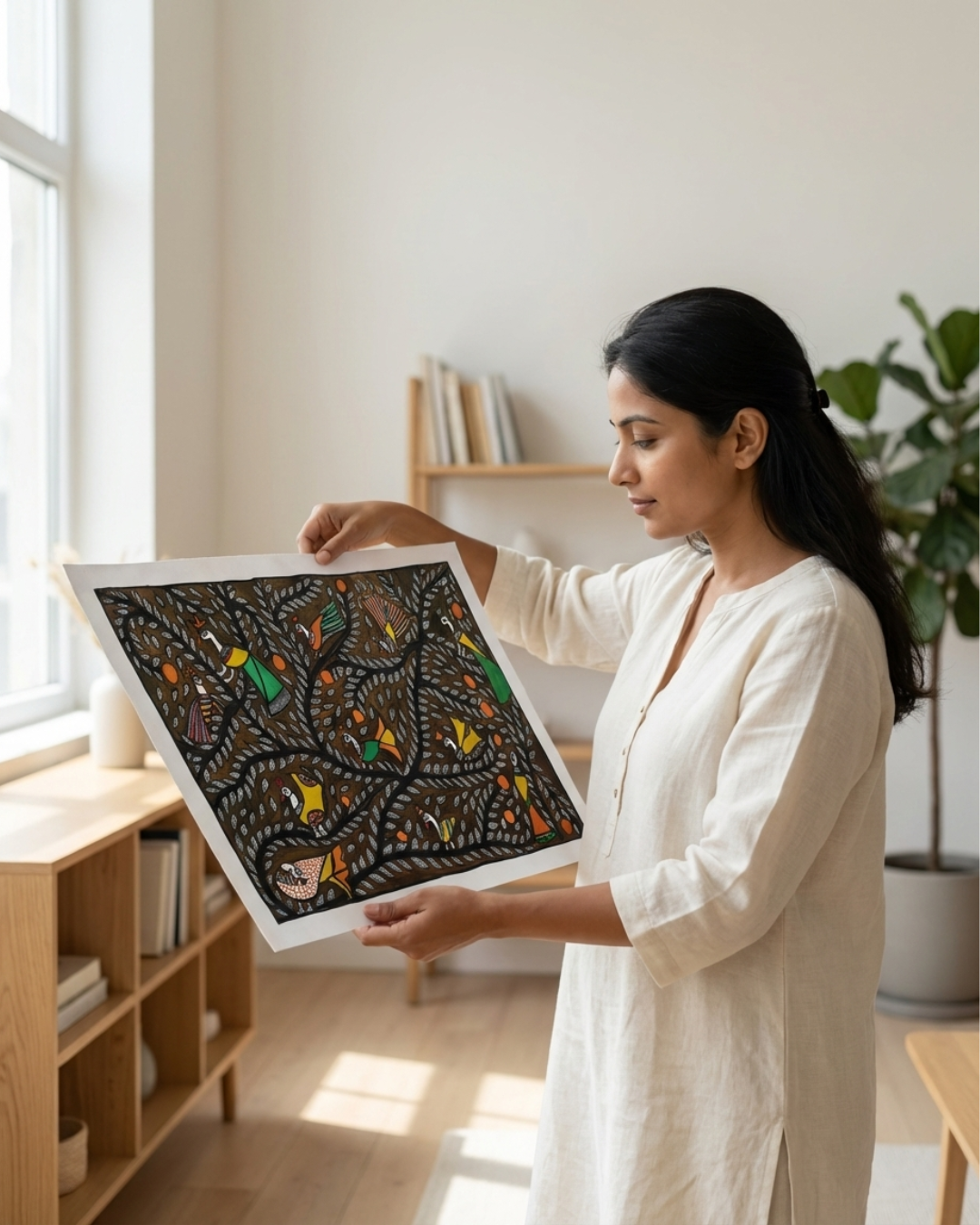 Tree of Life Madhubani Painting on Handmade Paper (15–22 Inch) – Traditional Mithila Folk Art Wall Decor