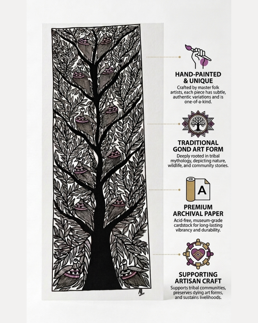 Handmade Tree of Life Madhubani Wall Art Black & White