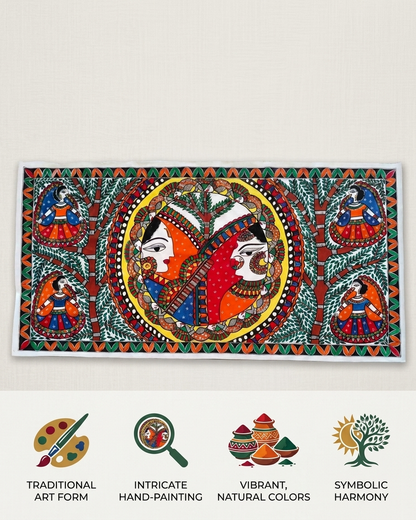 Krishna Radha Rashlila Madhubani Painting Wall Art